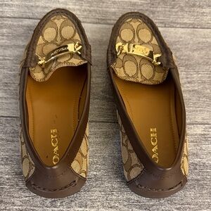 Coach Signature Brown and Tan Loafers with Gold Accents